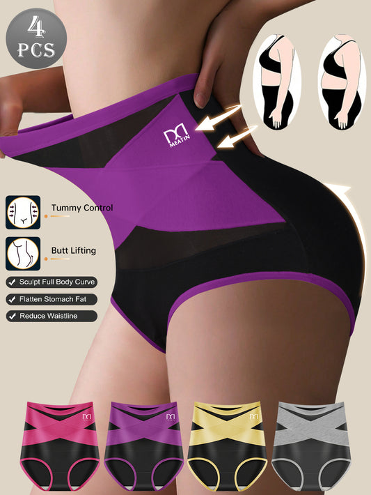 Set of 4 High-Waisted QUASTI Women'S Postpartum Shaping Underwear, Designed for Comfort And Breathability with Adjustable Cross Triangle Color Combinations, Ideal for Daily Wear at Work Or Home