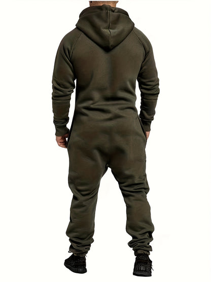 Hooded Fleece Jumpsuit, Kangaroo Pocket, Workwear, Comfortable And Stylish, Winter Clothes for Men, Home Pajamas, Camping Pajamas, Onesie Men, Men'S Clothes, Jumpsuit Men, Men'S Winter Clothes, Christmas, Local Warehouse, And Closeout