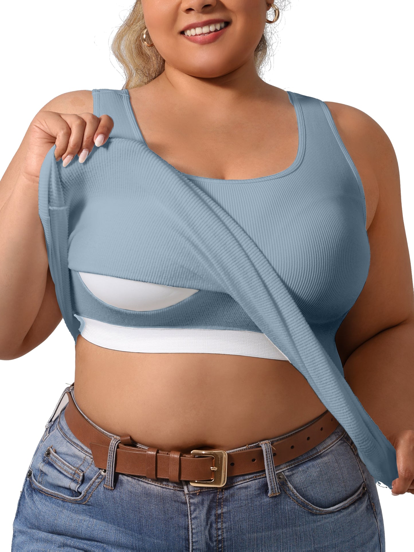 Plus Size - Directional Development Vest Big U Beauty Back 2-In-1 Comes with Coasters Pit Ribbed Base Vest to Wear Outside