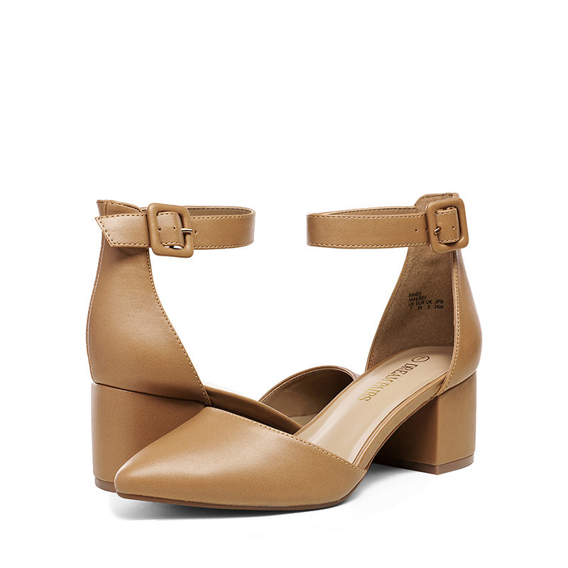 Women's Mid Heel Ankle Strap Closed Toe Chunky Wedding Pumps Shoes ANNEE Heels Pumps Closed Toe Block Chunky Shoes Closed Toe Heels for Women Pointed Toe Heels Mid Block Chunky Women Pumps with Ankle Strap