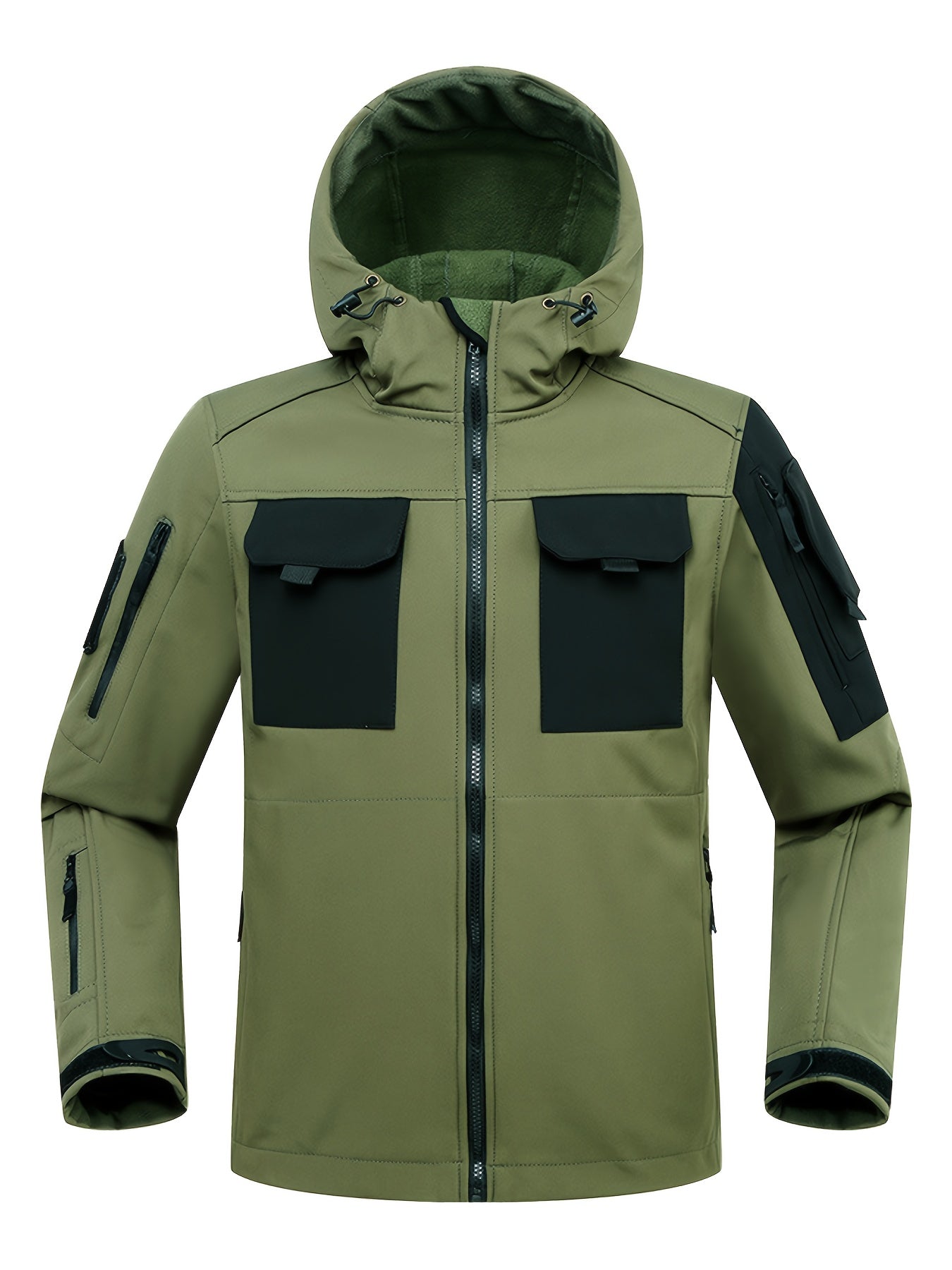 Winter Shark Skin Softshell Hooded Jacket Multi-pocket Tactical Windbreaker for Outdoor Adventures -lined Thermal Fabric Ideal for Snowy Weather and Hiking ExcursionsWinter Shark Skin Softshell Hooded Jacket Multi-pocket Tactical Windbreaker Fo