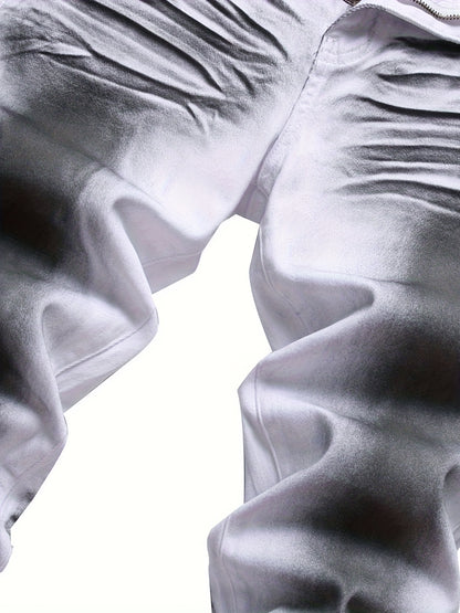 Men'S White And Black Printed Cat Whiskers Stretch Slim Jeans Casual Trousers