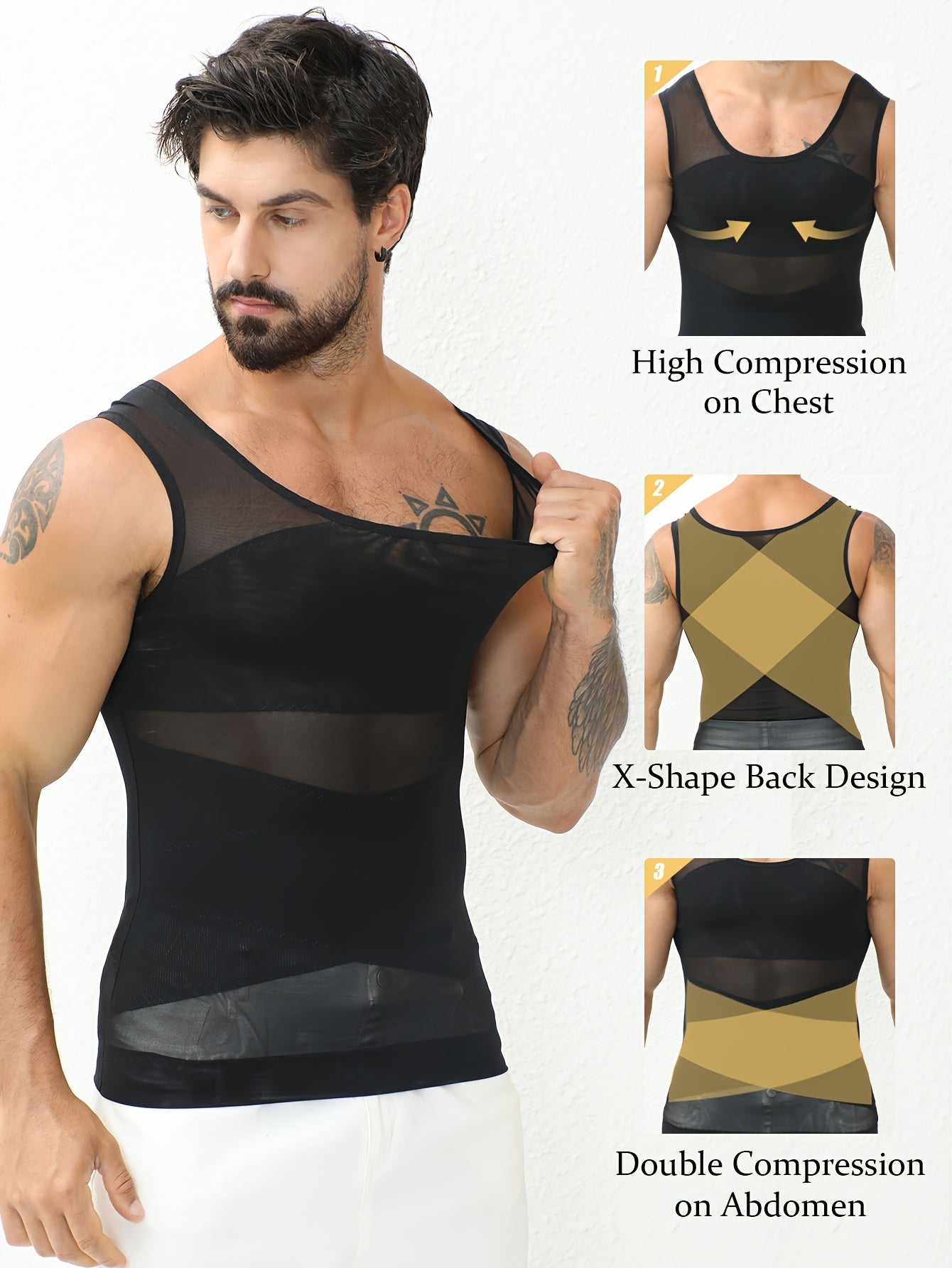 Men'S Compression Vest Shaper for Belly Fat - Ultra-Thin & Breathable Slimming Vest.Post-Surgery Recovery, Seamless Invisible Under Shirt, Cool Workout Body Shaper Formen (Black, Medium)