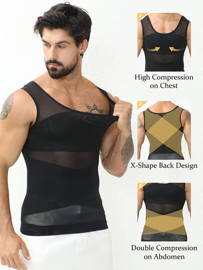 Men'S Compression Vest Shaper for Belly Fat - Ultra-Thin & Breathable Slimming Vest.Post-Surgery Recovery, Seamless Invisible Under Shirt, Cool Workout Body Shaper Formen (Black, Medium)