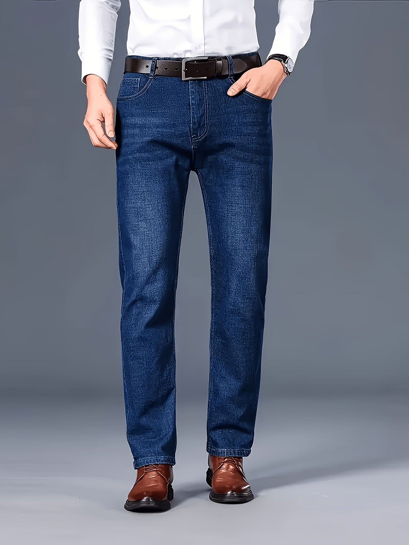 Men'S Regular Cut, Comfortable Stretch Waist Jeans, Classic All-Season Style, Comfortable Stretch Straight Leg Design. Suitable for Casual, Business, And Work Wear, Everyday Casual Attire, And a Must-Have Gift