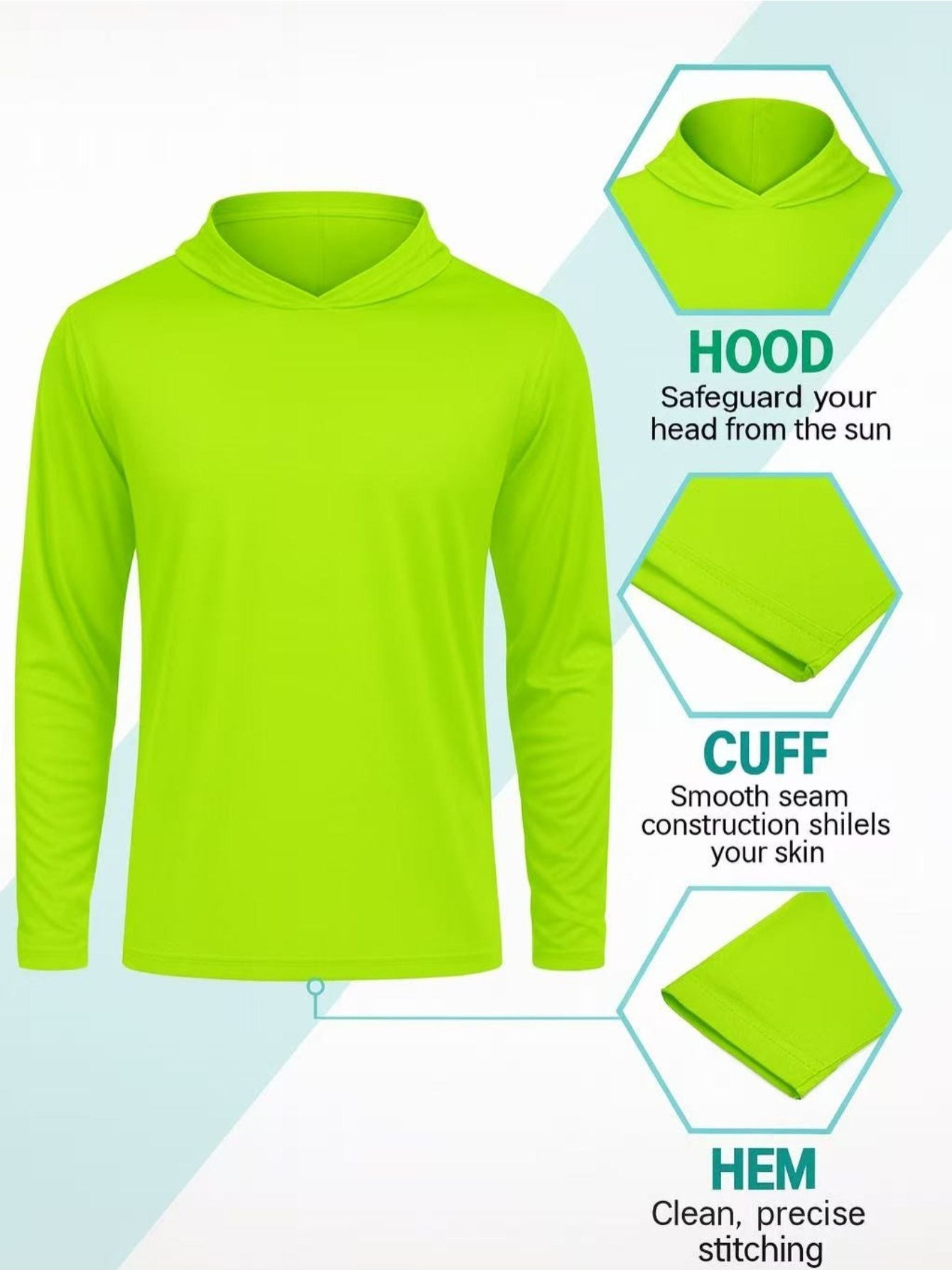 6 Packs Sun Protection Long Sleeve T-Shirts with Hood UPF 50+ Men's Hooded Quick Dry Breathable UV Athletic Shirts Rash Guards SPF UV for Hiking Fishing Swim Cycling Running