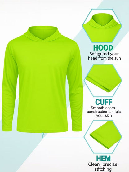6 Packs Sun Protection Long Sleeve T-Shirts with Hood UPF 50+ Men's Hooded Quick Dry Breathable UV Athletic Shirts Rash Guards SPF UV for Hiking Fishing Swim Cycling Running