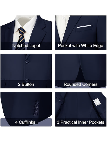 Men's Suits for Men, Trajes Para Hombres Elegantes - Solid Color Serge Blazer Pants Set, Slim Fit Modern Men's 2pcs Suit for Business, Formal & Graduation Events