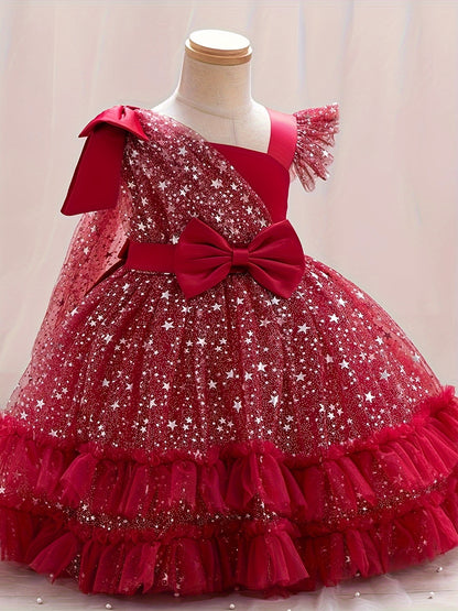 Halloween Dresses for Girls, Kids Halloween Costumes Galaxy Print Tutu Dress Off-Shoulder Flutter Sleeves A-Line Party Princess Gown