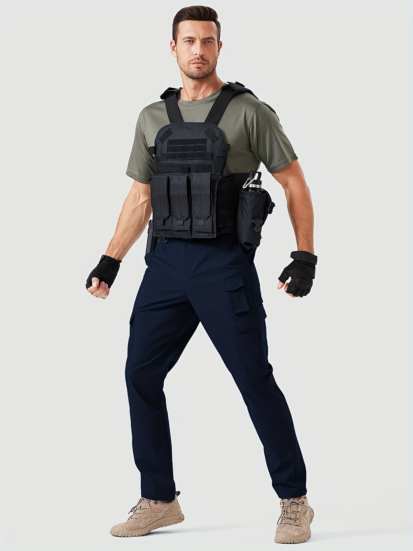 31' Men's Work Pants Cargo Pants Loose Casual Multi Pockets Outdoor Pants Color Block Straight Leg Cargo Pants with 8 Pockets