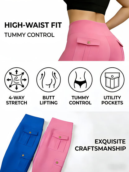 2 Pairs of Women'S Plus Size Tight Workwear Style Pants with Multiple Pockets, Sports Running Casual Daily Exercise Pants, Yoga Pants, High Waist And Hip Lifting, 2pcs Set of Spring, Summer And Autumn Pants, Shipped from Local Warehouse