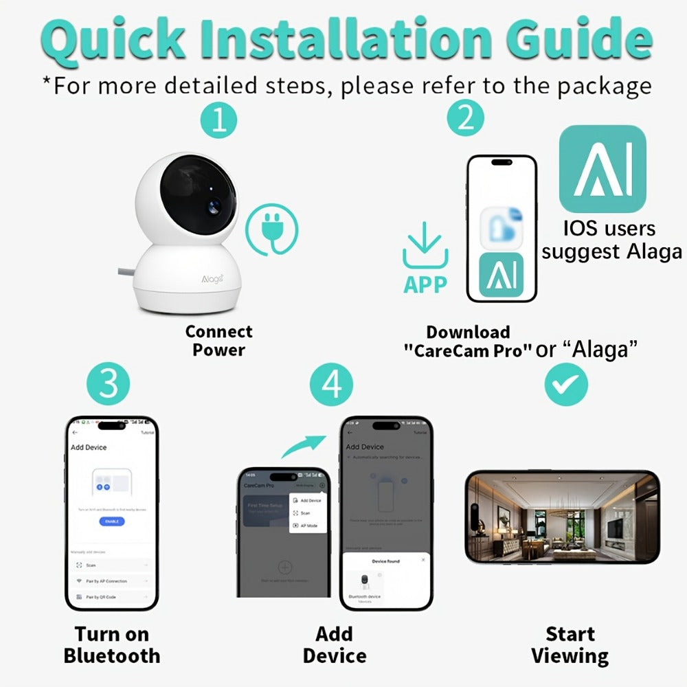 2K Indoor WiFi Security Camera - Two-Way Audio and Night Vision