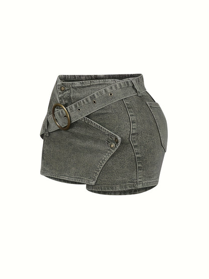 Casual Y2K Mini Skirt with a High Waist And Denim Buckle Belt, Perfect for Parties And Clubs