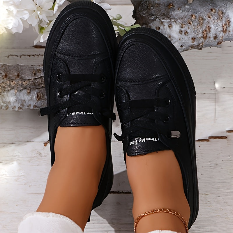 [Non-Slip White Sneakers] Women's Non-Slip White Fashion Sneakers - Wide Toe Lace-Up PU Skate Shoes, Lightweight and Wear-Resistant Outsole Wide-Fit Comfortable Casual Shoes, Shock-Absorbing Soles, Suitable for Daily Commute, Campus, Travel, Outdoor Activ