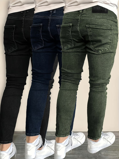 3pcs - Fashionable Men's Slim Jeans - Stretch Jeans for Men - Classic And Versatile for All Seasons