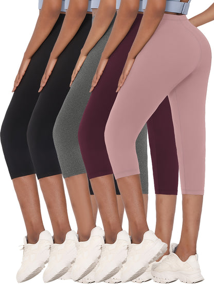 5 Pack Super Soft Capri Pants for Women, No See Through Workout Running Yoga Athletic Leggings Cycling