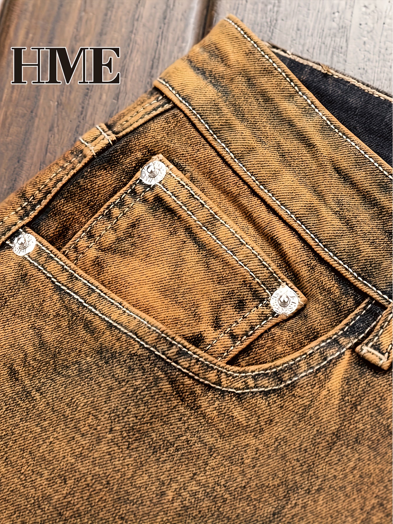 HME Men's Color Block Denim Pants, Gradient Multi-Pocket Jeans, Trendy Two-Tone Washed Street Style Versatile Jeans, Mid-Rise Stretch Slim Fit Classic Five-Pocket Design, All-Season Wear, Elastic Fabric Suitable for Machine Wash, Built-in YKK Zipper