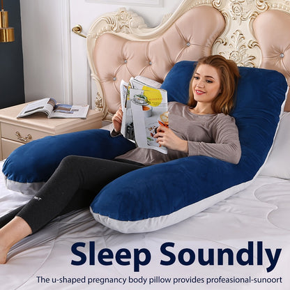 43-Inch Cooling J-Shaped Pregnancy Pillow - Washable Cooling Velvet Cover