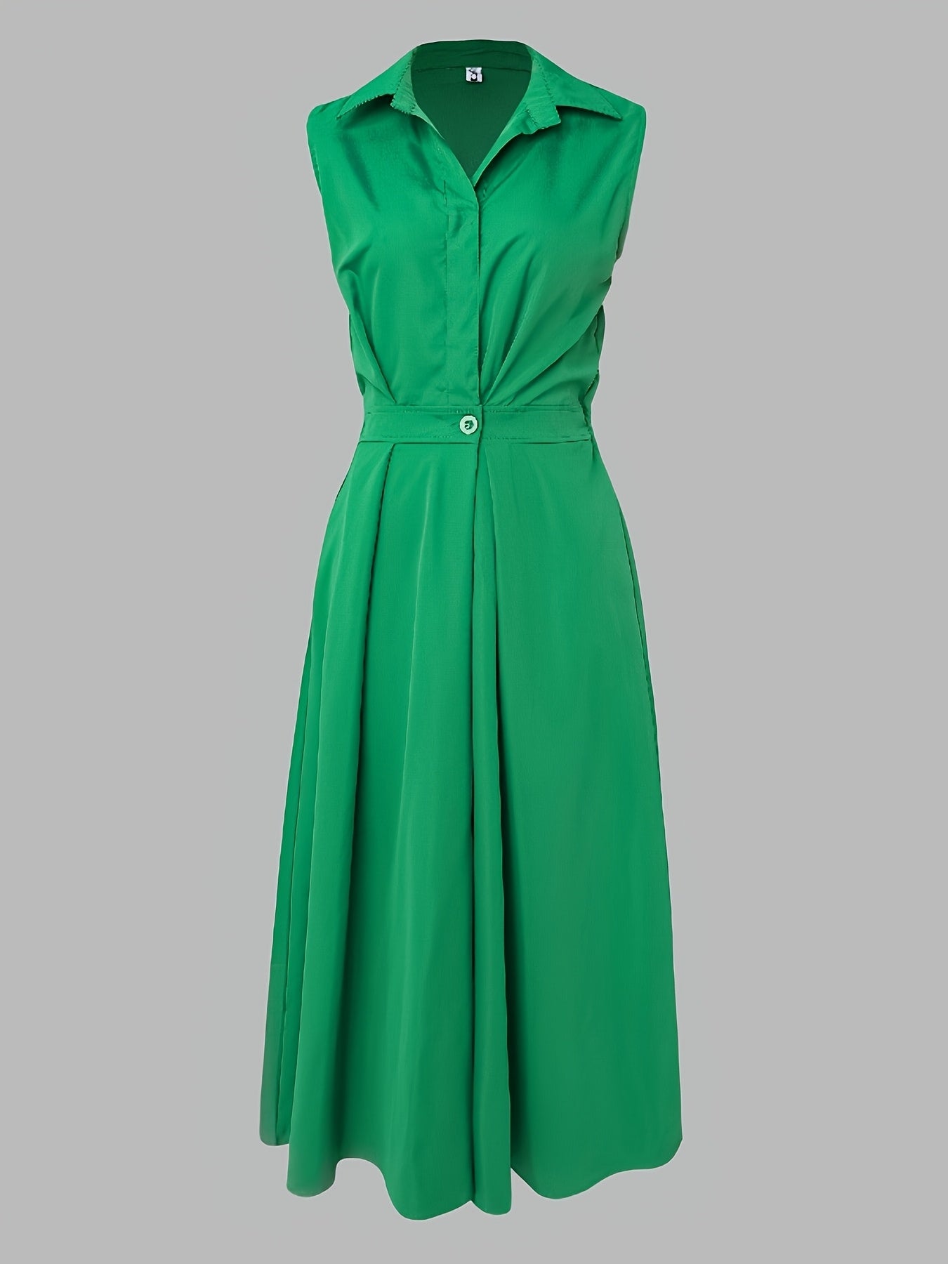 Sleeveless Solid Color Lapel Long Dresses Midi Dresses