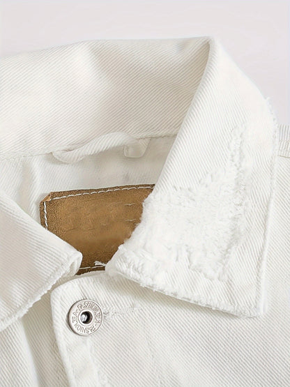 Men's Denim Jacket Fashion Slim Fit Ripped Cotton Stretch Denim Trendy Outerwear