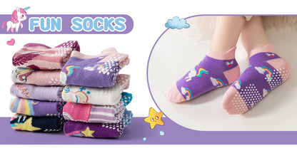 9/18 Pairs Of Baby Girls Toddlers Grips Socks Kids Non Slip Anti Skid Ankle Unicorn Cotton No Show Socks with Grippers Gift Socks