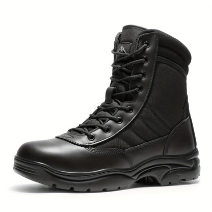 Men'S Hiking Boots Side Zipper Leather Motorcycle 9 Inch Tactical Combat Boots Non-Slip Lightweight Comfortable Breathable For Outdoor Terrain