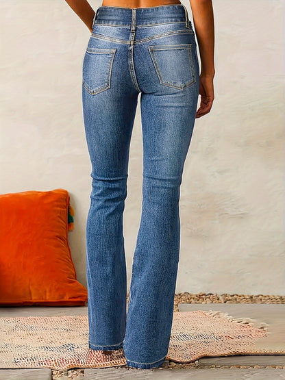 1 Pair Women'S Retro Stretch Washed Bootcut Jeans, Streetwear Style Flared Denim Trousers, S-XXL