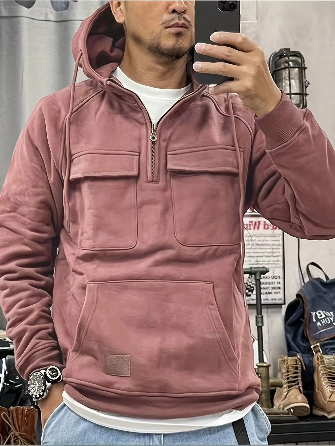 Men's Black Polyester Hoodie - product view 29