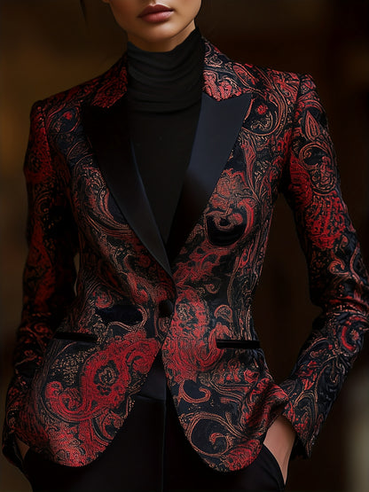 Urban Elegance Paisley Pattern Printed And Stain Stitching Blazer