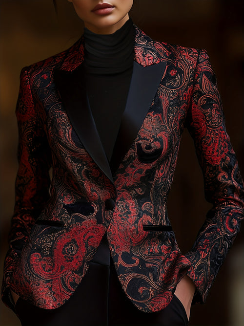 Urban Elegance Paisley Pattern Printed And Stain Stitching Blazer