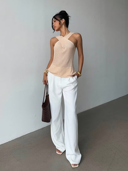 Casual, Niche Design, Crossover Neck Sweater, Summer Women'S Clothing, Sleeveless Top For Women.