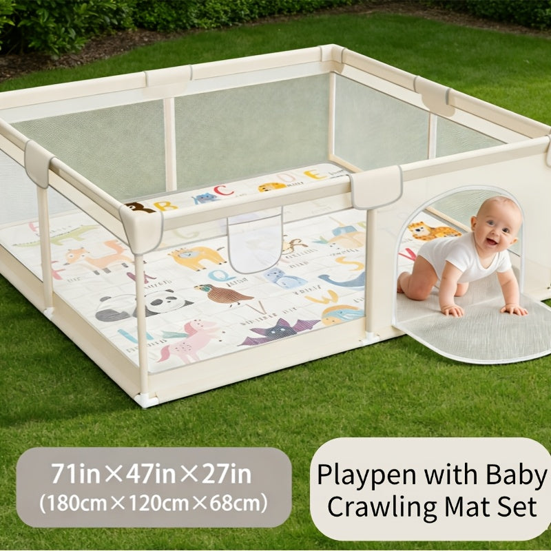 Large Baby Playpen, Baby Playard for Babies And Toddlers, Baby Fence Play Pens for Indoor & Outdoor, Sturdy Safety Play Yard with Soft Breathable Mesh, Anti-Fall, Grey