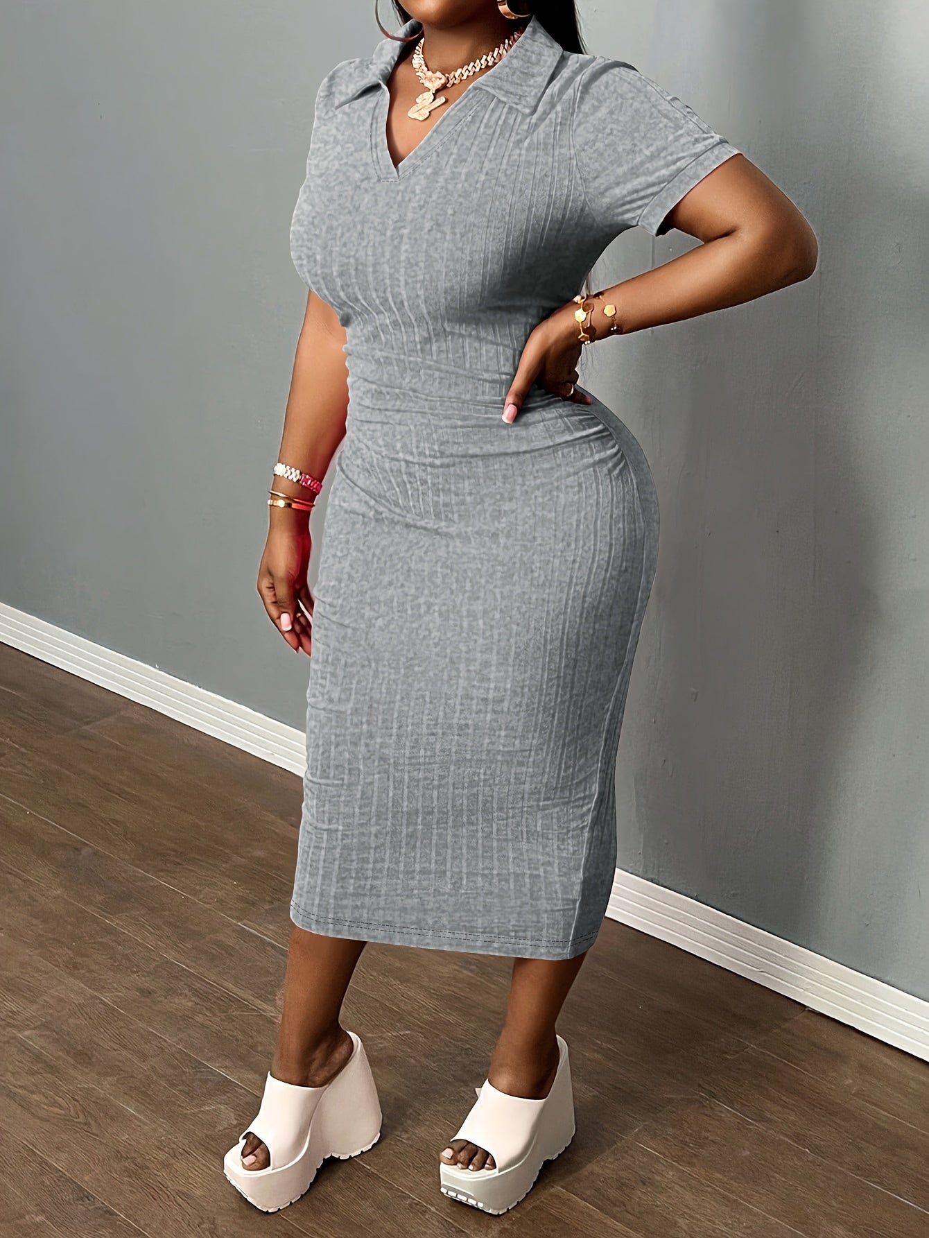 [Sexy Bodycon Dress] Sexy Summer Bodycon Dress | Women's Neck Casual Short Sleeve Basic Pencil Midi Club Dresses