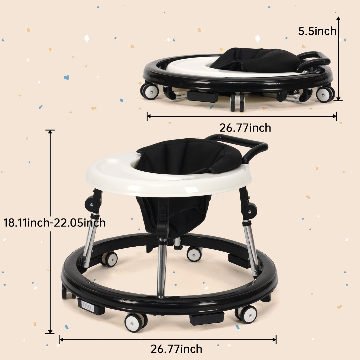 Baby Walker Foldable with 9 Adjustable Heights, Baby Walkers and Activity Center for Boys Girls Babies 6-12 Months, Baby Walker and Bouncer Combo with Wheels Portable Anti-Rollover, Mother's Choice