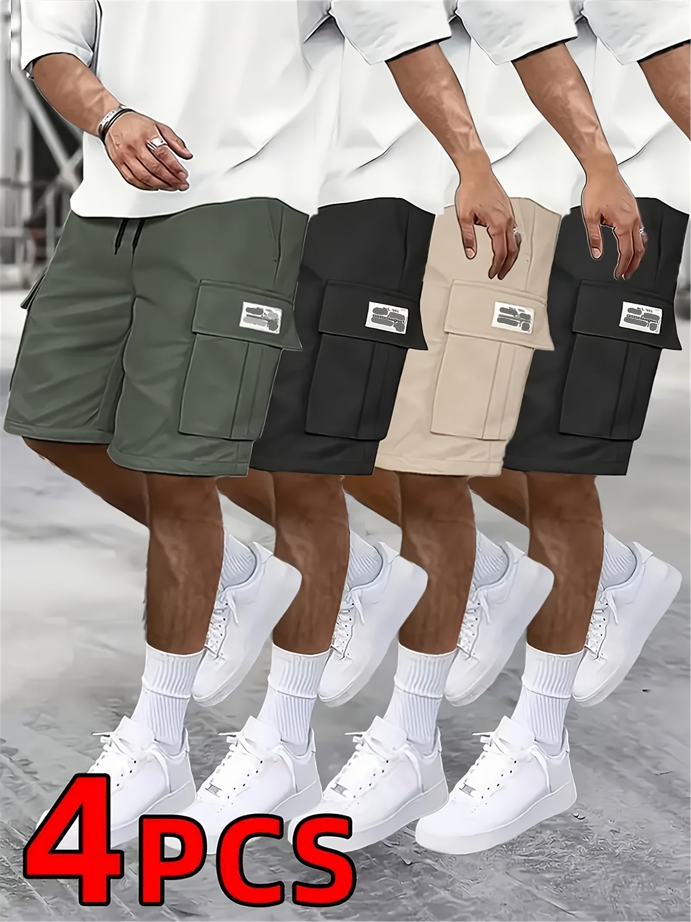 4pcs Set - Men'S Shorts, Casual Loose Shorts, Perfect Choice, Large Pocket Workwear Shorts, Summer Workwear Shorts Men'S Five Quarter Pants Ins Trendy Straight Leg Casual Five Quarter Shorts Couple Basketball Pants