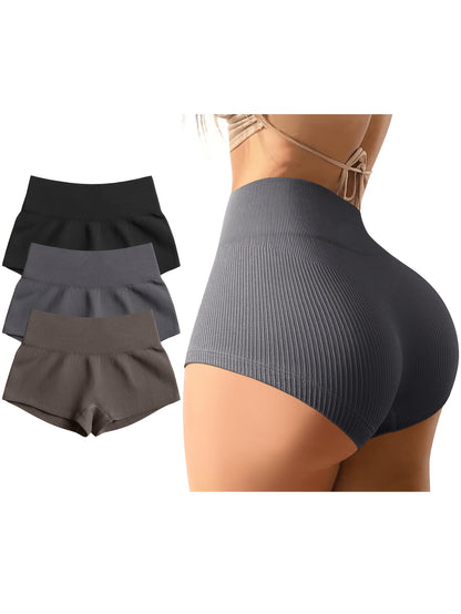 Women'S 3pcs Yoga Shorts, High Waist Sexy Workout Shorts