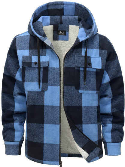 Men'S Zip-Up Hoodies with a Sherpa And Flannel Plaid Design