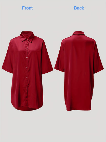 European And American Solid Color Sexy Shirt for Women Comfortable And Smooth Home Wear Long Pajamas