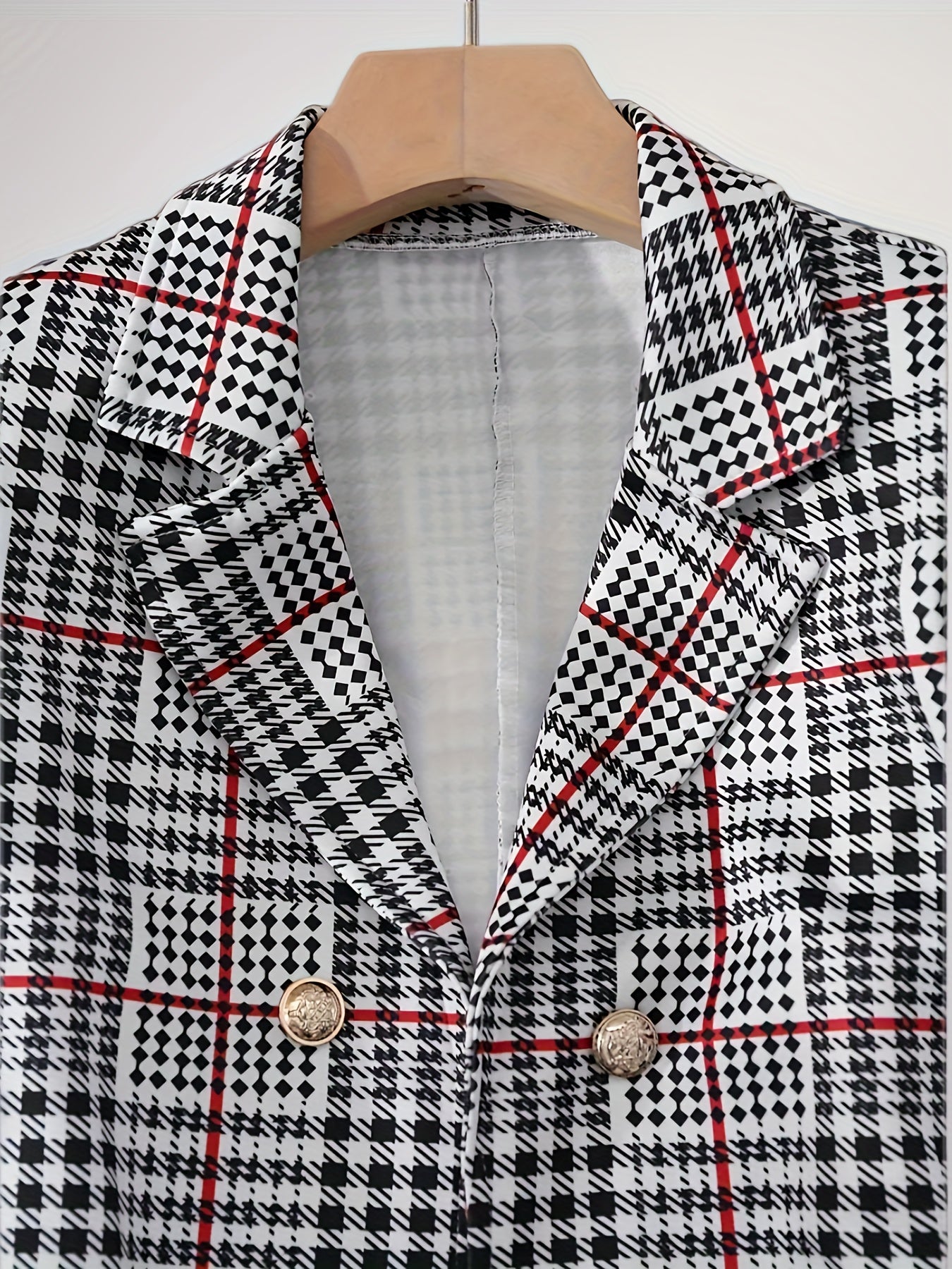 Plaid Pattern Button Elegant Skirt Set, Lapel Collar Long Sleeve Blazer & High Waist Skirt Outfits for Spring & Fall, Women's Clothing