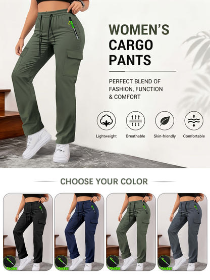 Women's Outdoor Sports Pants with Zippered Pockets, Elastic Waistband with Drawstring, Suitable for Climbing And Running