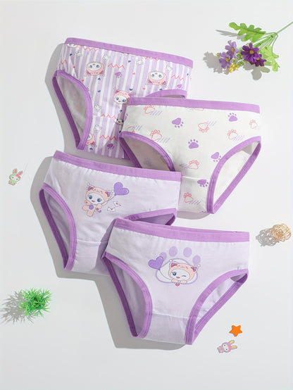 Set of 8 Girls' Underwear, Soft And Breathable, Featuring Adorable Cartoon Designs