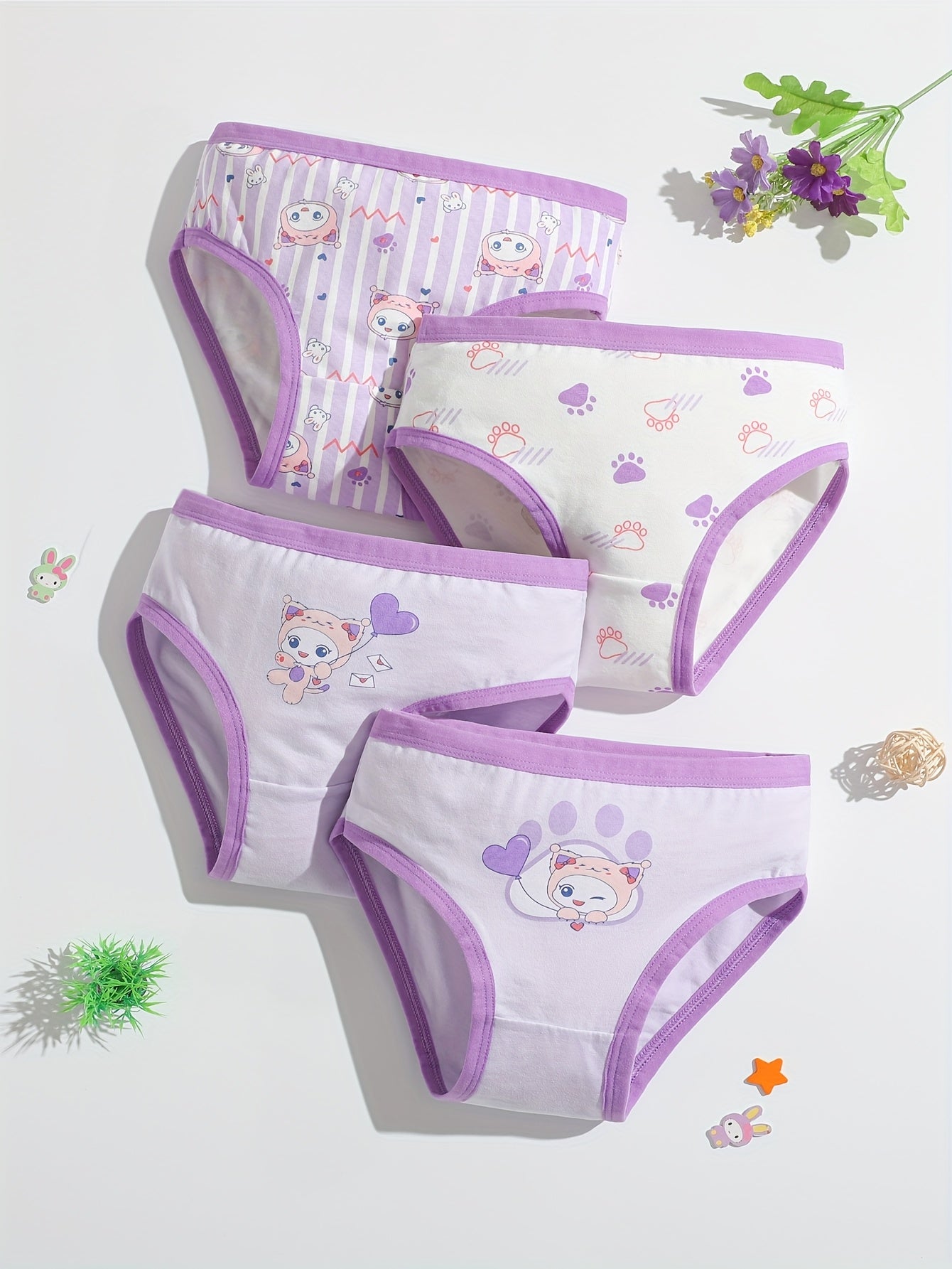 8pcs Girls Cotton Briefs Soft Cute Animal Print Girls Underwear