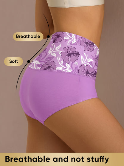 6pcs Seamless Floral Print High Waist Briefs, Sexy Comfy Breathable Stretchy Intimates Panties, Women'S Lingerie & Underwear