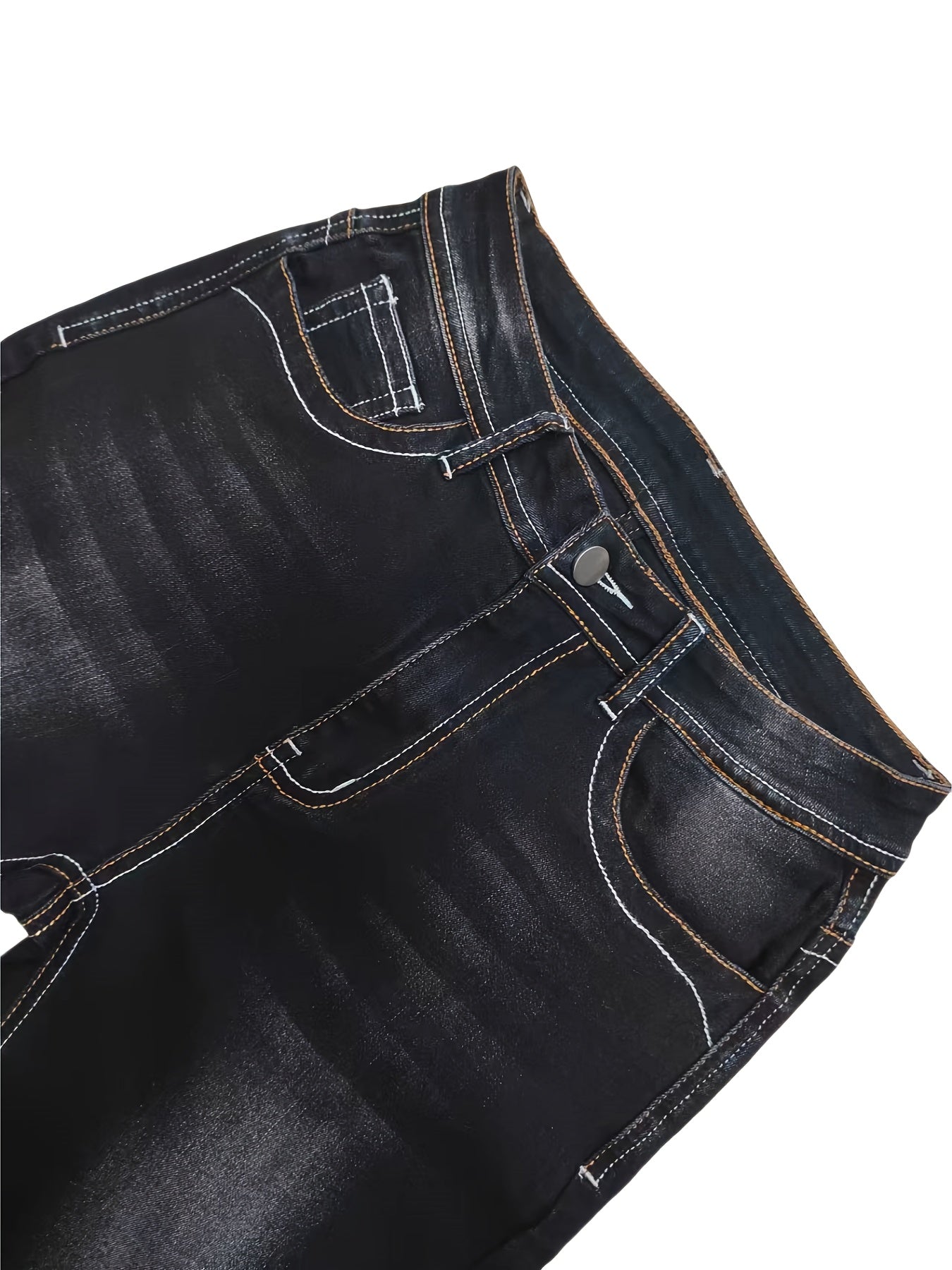 Women's Vintage Embroidered Geometric Detail Mid-Rise Stretch Flared Jeans - High Elasticity Machine-Washable Denim Pants for All-Season Comfort
