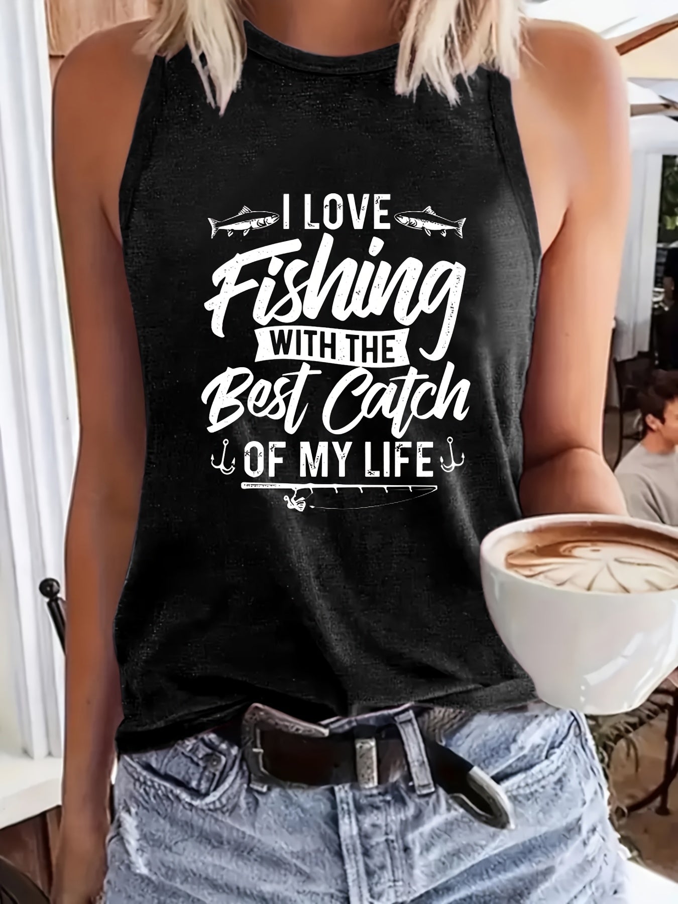 I Love Fishing with The Best Catch of My Life. This Women'S Casual Top Features Creative Letter Prints, a Round Neck, Is Machine Washable, And Has a Easy, Versatile, Breathable Design for Spring And Summer