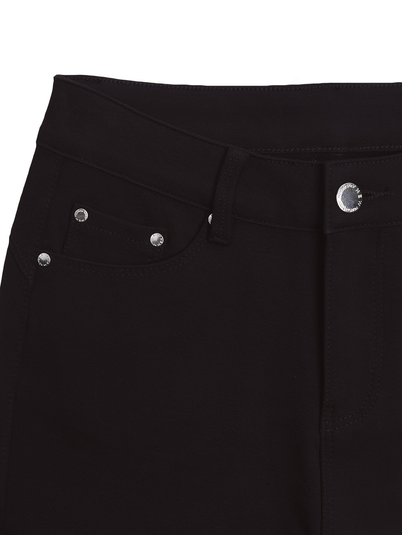 Women's High-Waisted Stretch Street Style Solid Black Skinny Fashion Metal Button Detail Casual Jeans