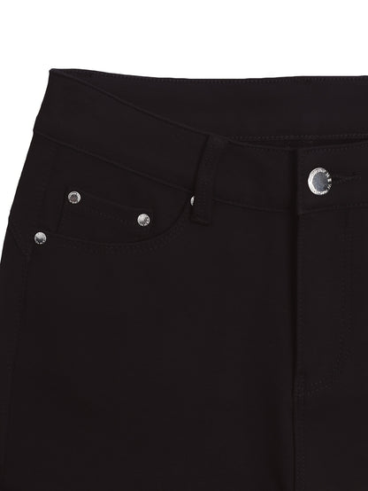 Women's High-Waisted Stretch Street Style Solid Black Skinny Fashion Metal Button Detail Casual Jeans