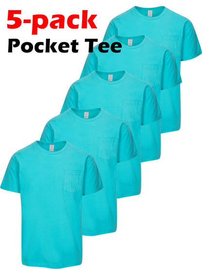 5pcs Men Unisex 100 Cotton Pocket T Shirts Short Sleeve Crew Neck Loose Fit Solid - product view 37