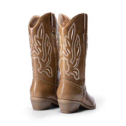 Women's Cowboy Boots Mid Calf Cowgirl Boots Embroidery Stitched Western Boots