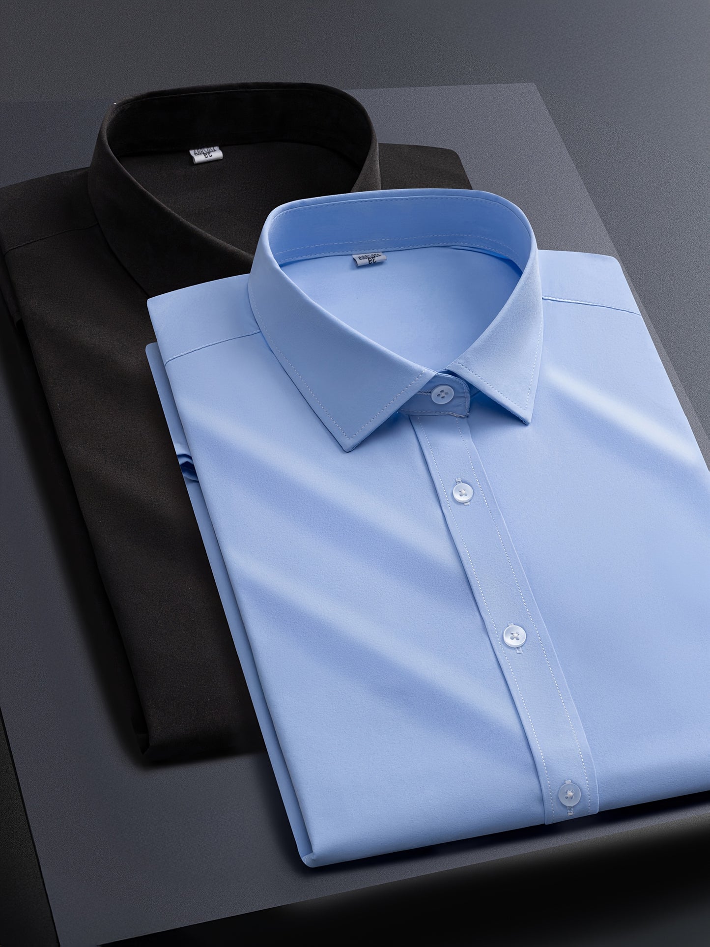 2pcs Men's Long Sleeve Dress Shirts - Elegant White, Stretchy Fabric, Business Casual, Unwrinkled, Single-Breasted with Lapel Collar, All-Season Wear, Casual Attire|Elegant Lapel Shirt|Stretchy Fabric
